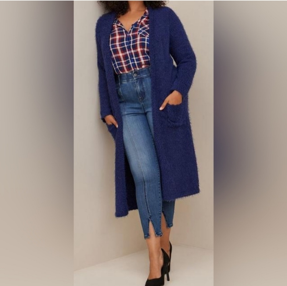 🏷️ Torrid Popcorn Duster Open Front Sweater Blue Size 2X